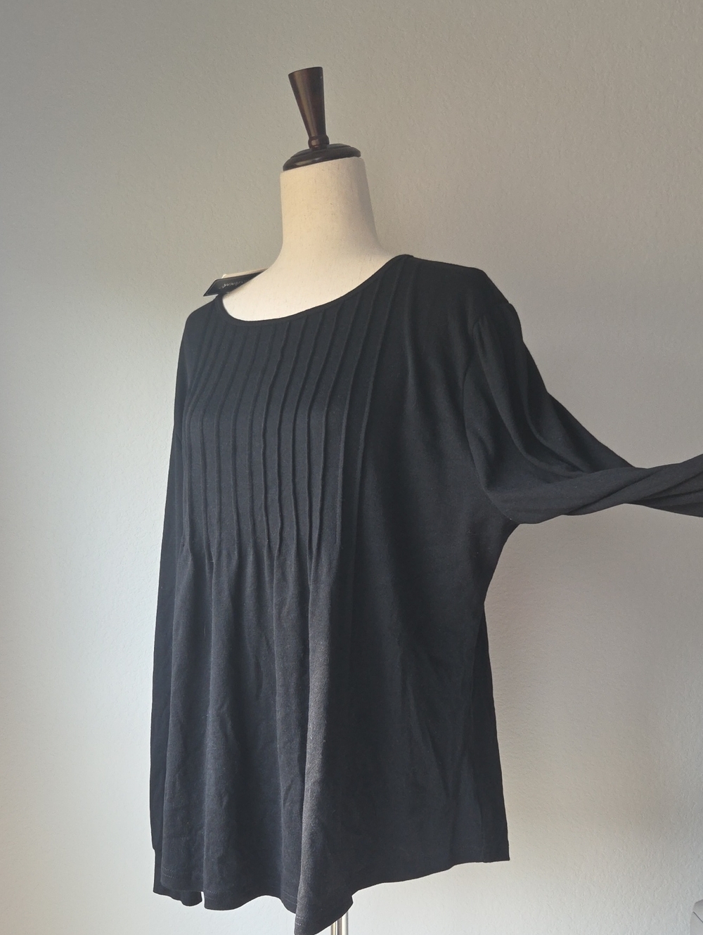 New Fantaslook Black Pleated Front Long Sleeve Women's Top Plus 2xl Long Sleeve